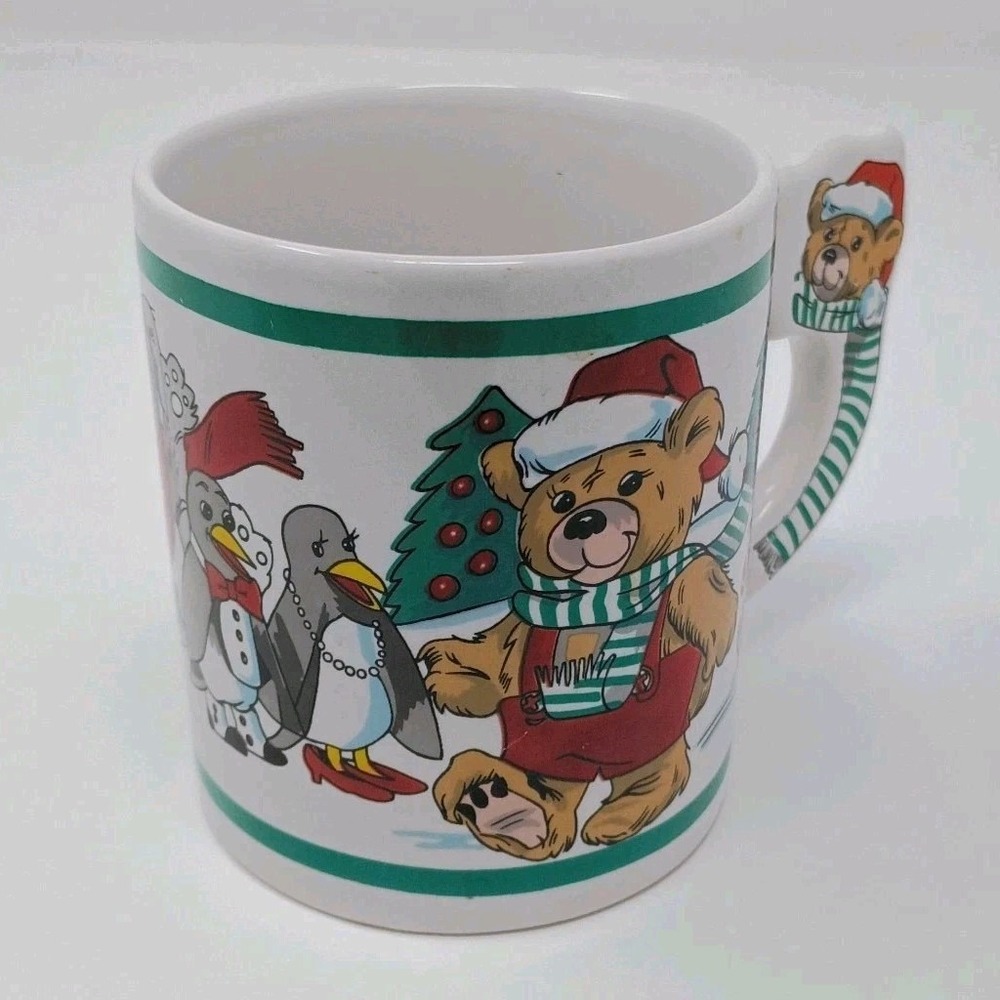 1989 The Love Mug Christmas Teddy Bear Handled Coffee Santa Penguins Skunk Fox - Picture 2 of 10